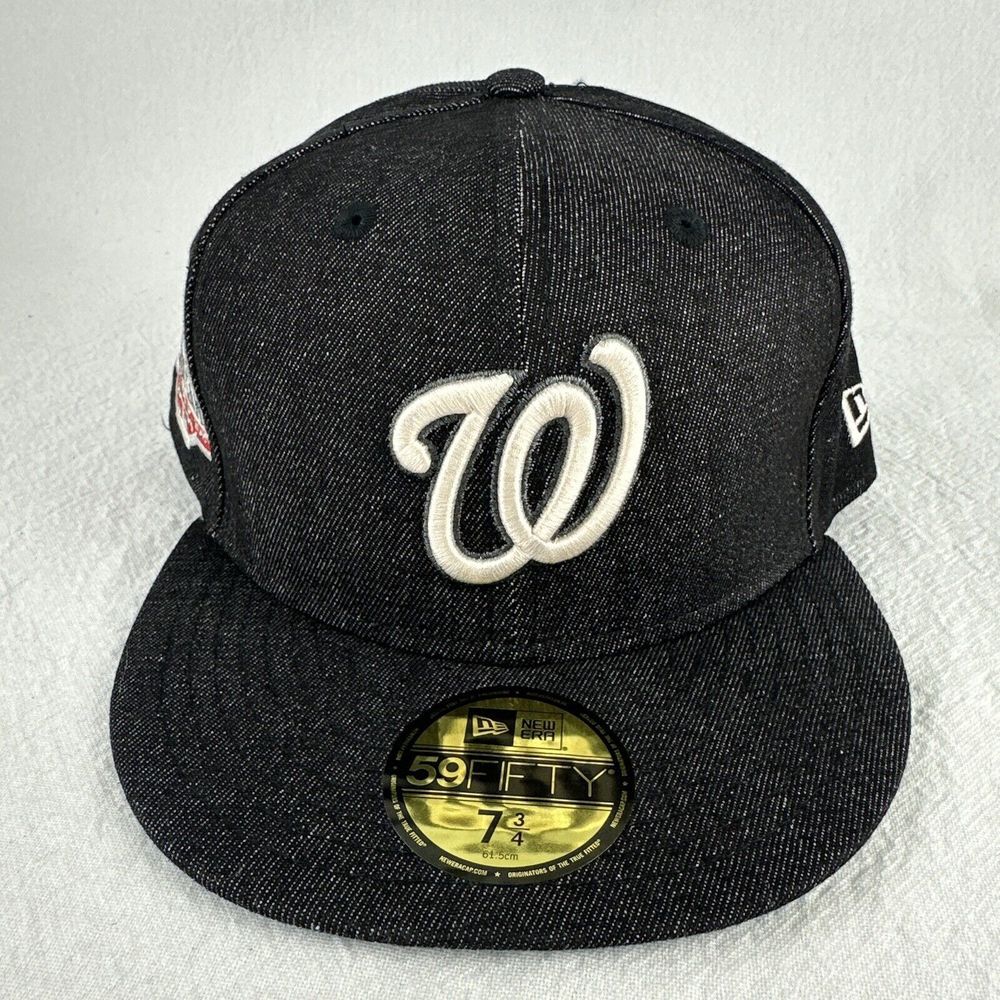 NEW ERA 5950 59FIFTY WASHINGTON NATIONALS‎ FITTED SIDE PATCH BLACK DENIM 7-3/4